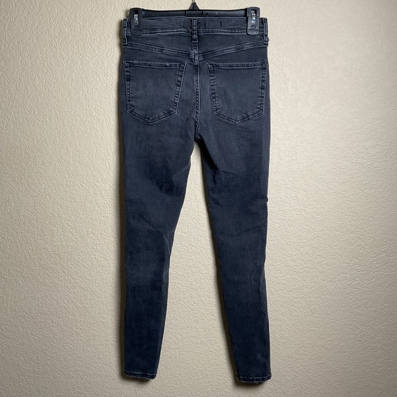 Free People Womens 26 Black Distressed Skinny Mid Rise Denim Jeans‎ - Picture 2 of 8